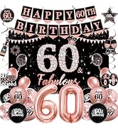 60th Birthday Decorations for Women, Rose Gold Black Happy 60th Birthday Party Decorations, 60 & ...
