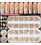 Haozher 2420pcs Gold Rhinestones for Nails, Round Flatback Champagne Rhinestones Gold Nail Charms...