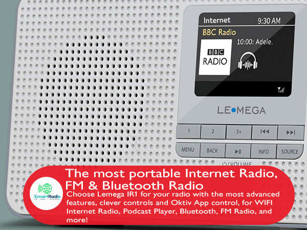 Portable Internet Radio, FM radio, Digital radio podcast player radio alarm clockradio retro radio