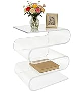S Shaped Acrylic Side Table, Clear Modern Nightstand with 5 Shelves (Holds 11 lbs Each) for Livin...