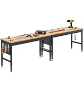 CAMMOO 120" Adjustable Heavy Duty Workbench, 2000 LBS Load Capacity Rubber Wood Work Table with P...