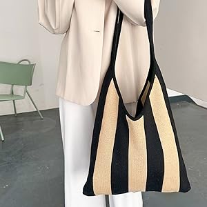 ENBEI Striped Crochet Bag