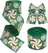 Christmas Wired Ribbon 2.5 Inch Christmas Candy Ribbon 10 Yards Christmas Tree Ribbon Red and Gre...