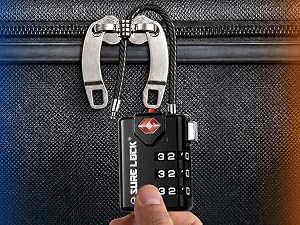 Red alert indicator activates after TSA key access to the luggage lock