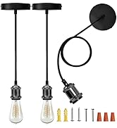 JACKYLED 2 Pack Mini Pendant Light Kit UL Vintage Socket E26 E27 Lampholder Black Woven Fabric Pe...