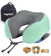napfun Neck Pillow for Travel, Memory Foam Airplane Pillow, Turquoise | 360° Neck Support, Upgrad...