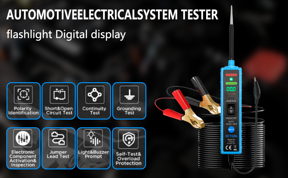 ZKTOOL 6-24V Digital LED Display Power Circuit Probe Tester Kit,Automotive Electrical System Tester