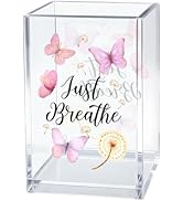 Gkodw Just Breathe Acrylic Cosmetic Organizer Pen Holder, Anxiety Relaxing Acrylic Desk Holder Cu...
