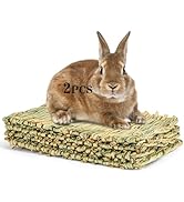 Sukh 2 PCS Rabbit Grass Mats - Natural Hay Woven Bunny Rabbit Bad Cage Mats Pet Bedding Cooling S...
