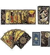 SUNHHX Tarot Cards Set, 78 Tarot Cards Deck PVC Waterproof Wrinkle Resistant Gold Foil Classic Ta...
