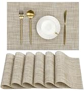 SHACOS Placemats Set of 6 Woven Vinyl Place Mats Wipeable Heat Resistant Stain Resistant Table Ma...