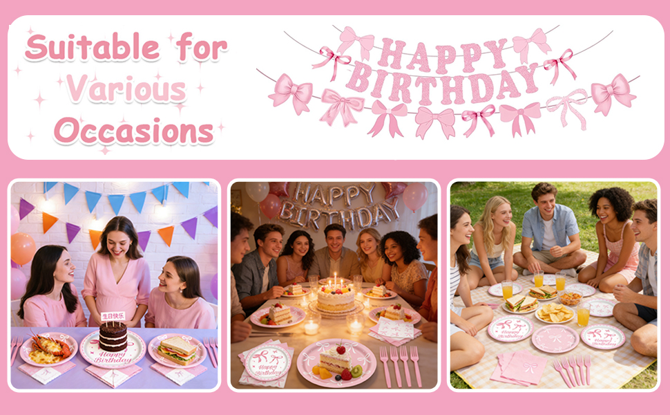 pink bow party supplies disposable tableware set