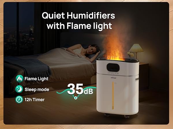 Air Humidifiers for Bedroom with Diffuser & Flame Light