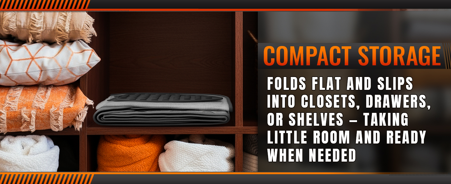 ironing mat for sewing folded neatly and stored in closet shelf with towels and blankets