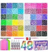 70000Pcs 2 Boxes Bedazzling Kit with Rhinestones, 48 Colors 3mm Resin Flatback Rhinestones with 4...