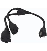 3 Prong Extension Cord Power Splitter 1 to 2 Double Outlet Plug 16 AWG | 13A 125V Black 1.6 FT He...