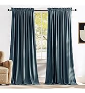 NICETOWN Blue Velvet Curtains 84 inches - Blackout Curtains for Living Room, Thermal Insulated So...