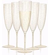 WDF 36-Pack Plastic Champagne Flutes - Gold Glitter Champagne Glasses Disposable - Perfect for We...