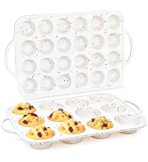 CAKETIME Silicone Muffin Pans for Baking, Metal Reinforced Frame Regular 24 Cups & Mini 12 Cups C...