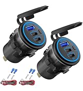 2 PACK 12V USB Outlet Wired USB Charger Multi Port, Dual PD3.0 USB-C and Quick Charge 3.0 Car USB...