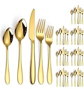 A · HOUSEWARE Gold Silverware Set for 8 People Stainless Steel Flatware 40 Piece Fork Spoon Knife...