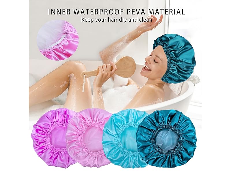 Shower Caps for Women 4PCS Solid Color Bath Caps