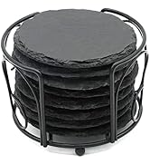 8 PCS Round Slate Drink Coasters Set, SIJDIEE 4 Inch Laser Engraving Black Slate Stone Coasters w...