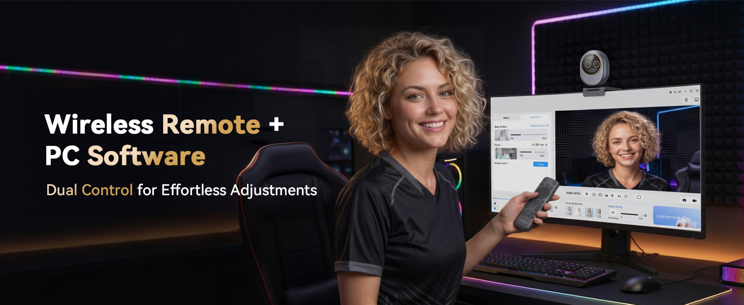 Smart Dual Control via Remote & EMEET STUDIO podcast camera EMEET webcam Piko Dual