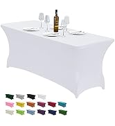 CWK 6FT Stretch Spandex Table Cover for Rectangular Fitted Folding Tables, Wrinkle Resistant, Ela...