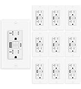 10 Pack 20A GFCI Outlet with USB Ports(Type A & C, 4.8A/24W Total Output), GFI Electrical Outlet ...