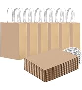 qiqee 24PCS Small Gift Bag with Handles Bulk 8.3"x6"x3" Gift Bags Almond Yellow Bags Multiple Use...