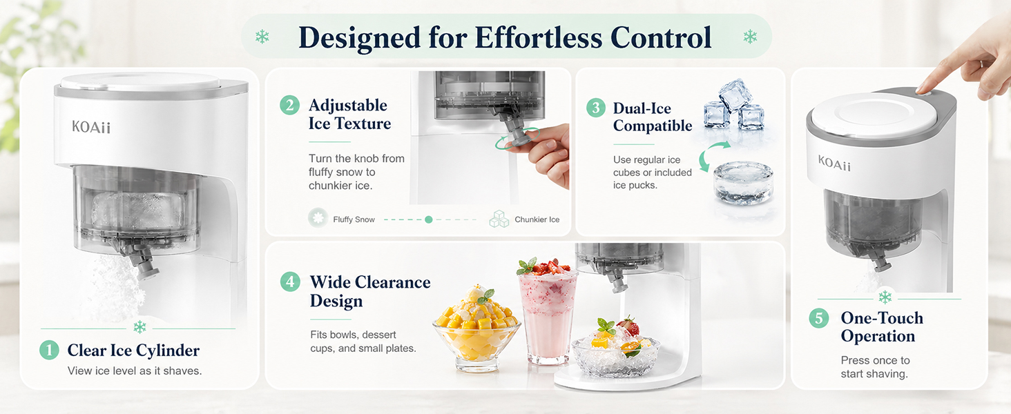 KOAii Shaved Ice Maker with Adjustable Texture and One-Touch Operation