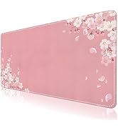 DINKY Large Leather Mouse Pad, Pink Cherry Blossoms Desk Mat for Desktop, Women Girls PU Leather ...
