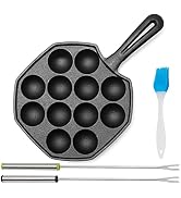 Anxingo Cast Iron Takoyaki Pan - 12 Hole Heavy Duty Square Cooking Plate Octopus Ball Maker 1.5" ...