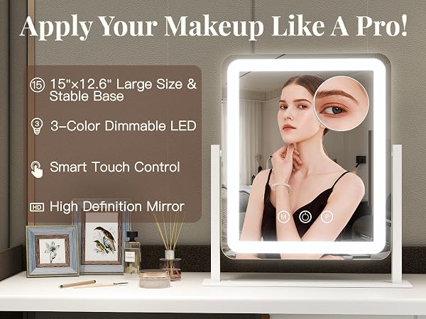 FENNIO Vanity Mirror with Lights LED Lighted Makeup Mirror, Large Makeup Mirror with Lights