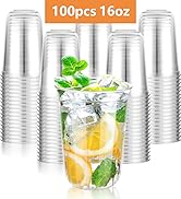 KesaPlan 100 Pcs 16oz Clear Plastic Cups Disposable Wine Cups Round Bottom Stemless Disposable Wi...