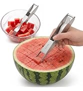 CripsTaste 2 Pack Watermelon Cutter with Retractable Fork, 2-in-1 Stainless Steel Fruit Cutter Wa...