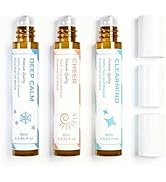 Essential Oil Set (Deep Calm, Cheer, ClearMind), Aromatherapy Roll On Blends for Massage, Body Ca...