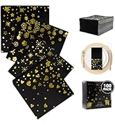 Decorably 100 Pack 3-Ply Black and Gold Cocktail Napkins - 5x5in 4 Elegant Designs Black and Gold...