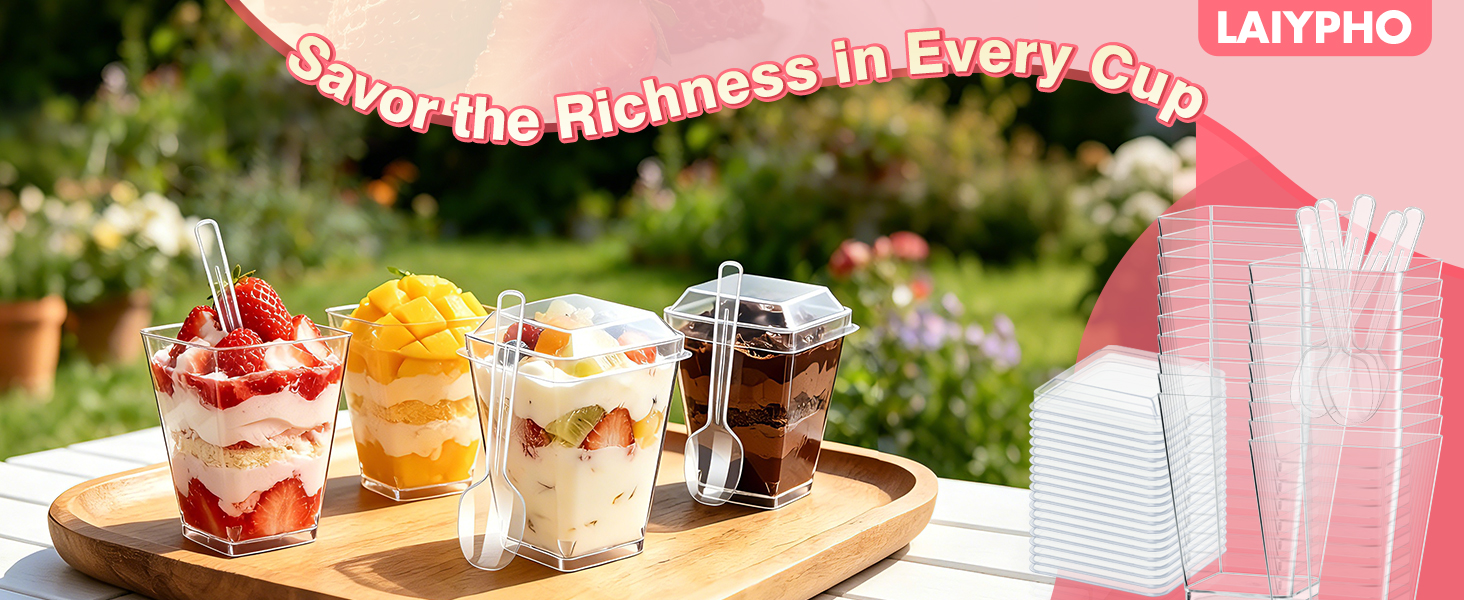 5oz Plastic Dessert Cups with Lids and Spoons