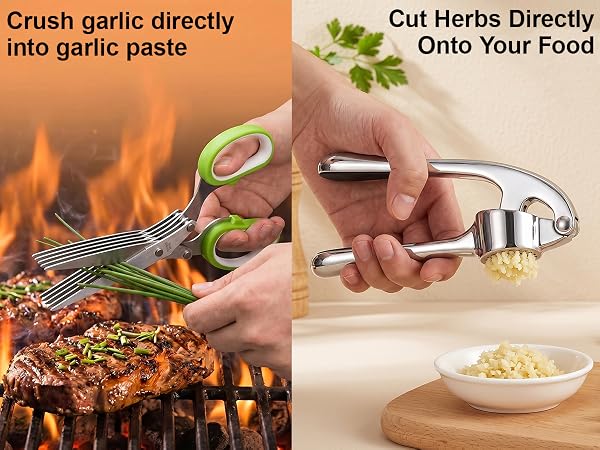 Garlic press and scallion clipper are easy to use