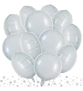 TONIFUL 30Pcs 18 Inch Large White Round Shape Foil Balloons Big White Circle Helium Mylar Ballons...