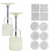 Accfore 2 Pack Mooncake Mold Press with 10 Stamps,Round Flower and Square Flower Decoration Tools...