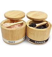 ThougrLyh Bamboo Salt and Pepper Box with Swivel Lid and 2 Spoons - 13OZ