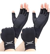 2 Pairs Copper Arthritis Gloves for Women, Compression Gloves for Men for Pain, Fingerless Hand G...