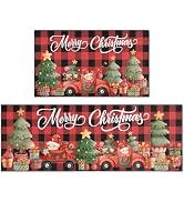 QXWREL Christmas Kitchen Rugs Set of Two Christmas Tree Santa Claus Waterproof Non Slip Kitchen M...