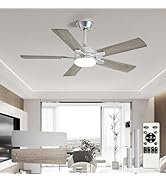 Depuley 42-inch Ceiling Fan with Light: Nickel Ceiling Fan for Living Room Indoor Outdoor - Moder...