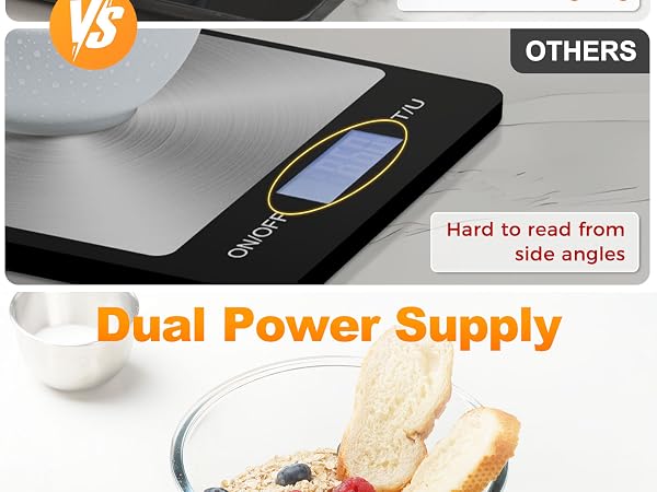 Atogou Food Scale, 33lb/15kg Rechargeable Kitchen Scale with Full-View Backlit LCD Display