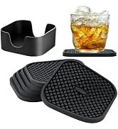 IYYI Silicone Coasters Set of 6, Drink Coasters with Holder, Non-Slip Cup Mat, Deep Tray Absorben...