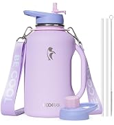Half Gallon Water Bottle with Straw, Coolflask 64 oz Insulated Stainless Steel Water Jug With Han...